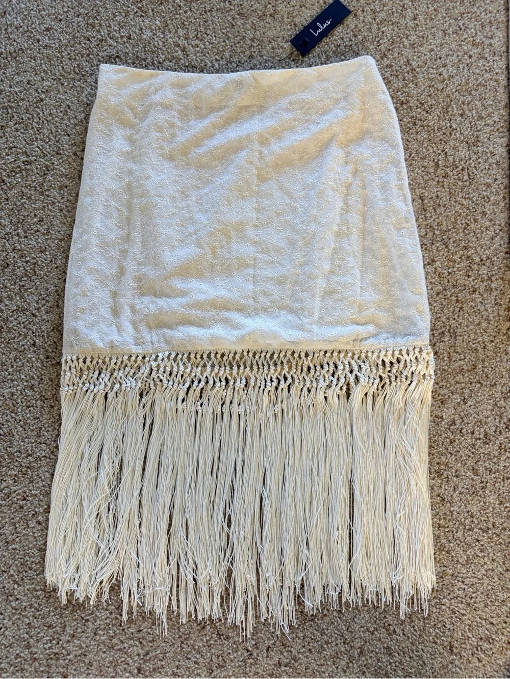 Lulu's Pretty Bliss Cream Floral Embroidered Fringe Midi Skirt - Picture 7 of 7